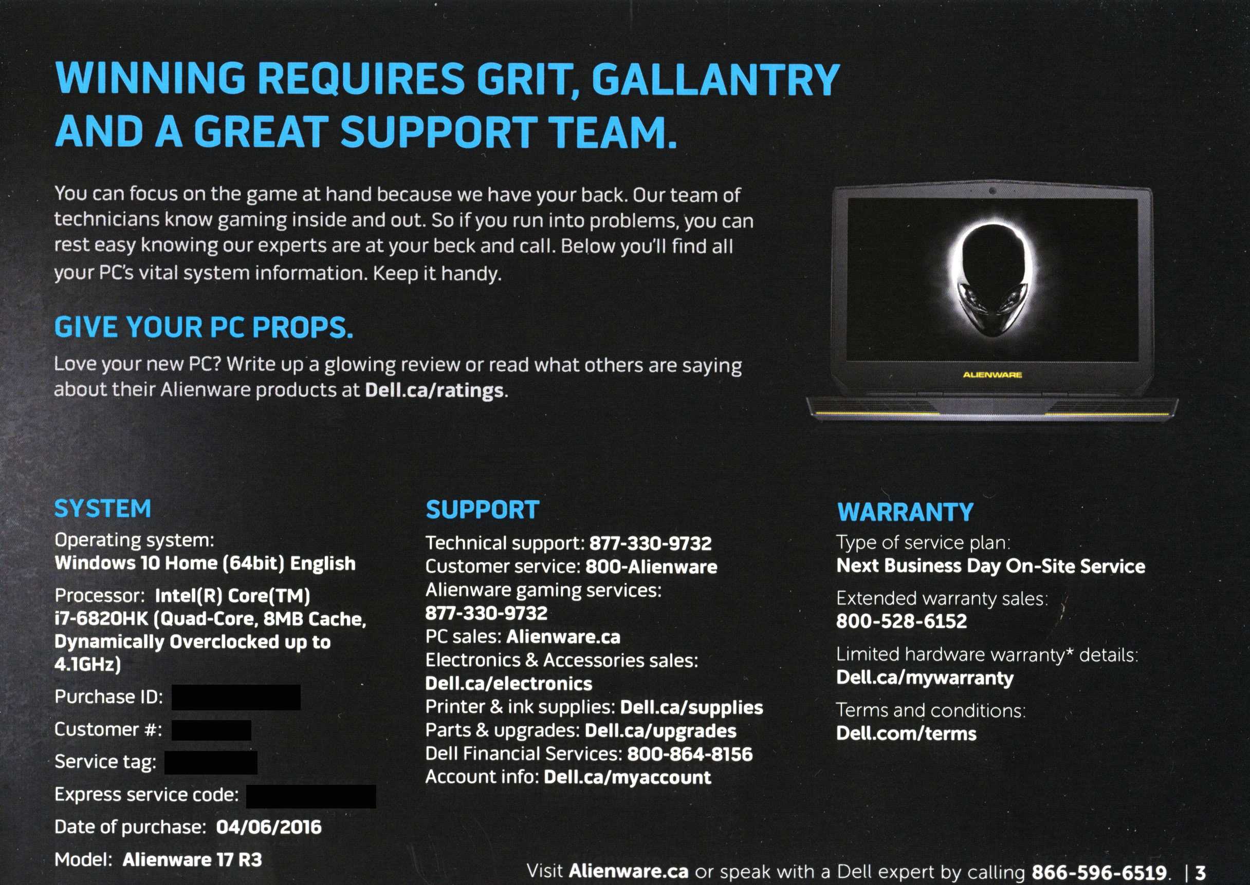 Alienware mailer back.